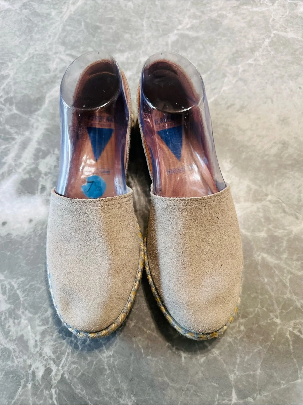 VERBENAS Cruz Size 7.5 Suede Peep Toe Espadrille Flats Sandals Made in Spain